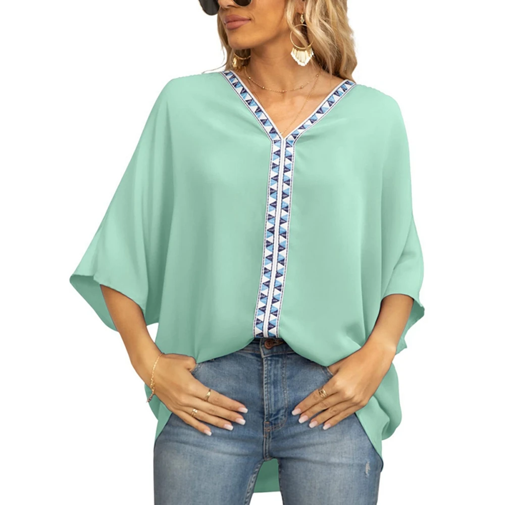 

Women's Tops Chiffon Blouse Splicing Style Summer Fashion Short Bat Sleeve Loose T-shirts for Ladies Camping Traveling Tops