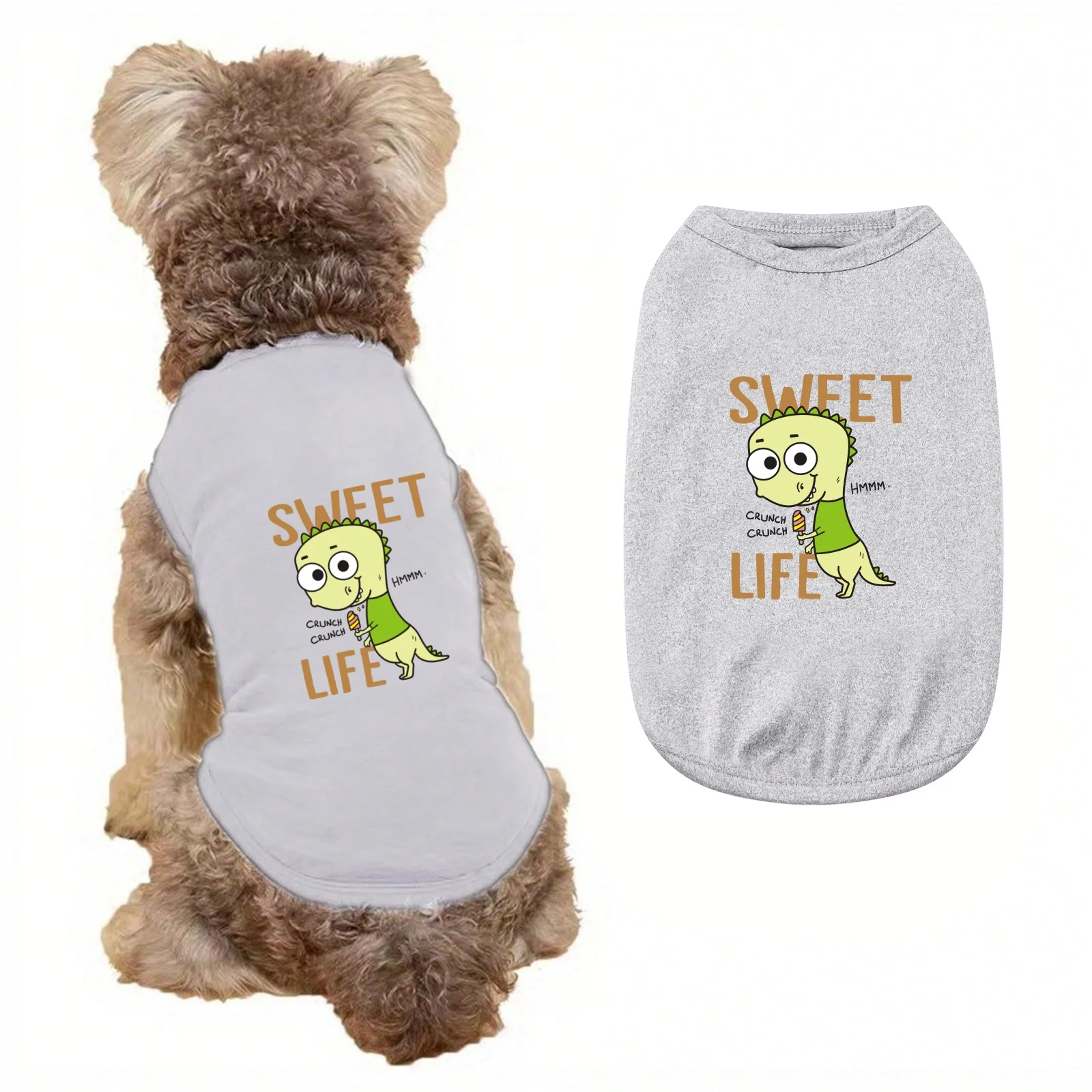 1pc Mr. Dinosaur's Sweet Life 프린트 애완동물 탱크탑, 부드럽고 편안한 민소매 애완동물 티셔츠