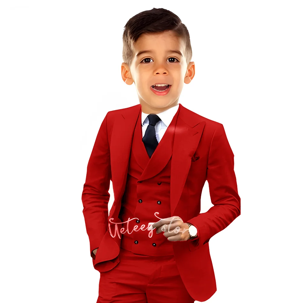 Boys Suit Orange Wedding Attire Tuxedo Party Ceremony Dress Suit for Kids Formal Blazer 3 Piece Set