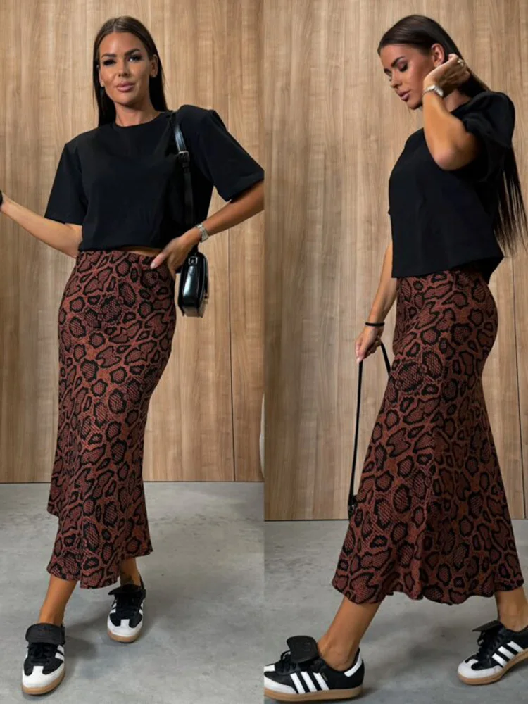 Women Leopart Long Skirts,Autumn Sexy Fashion Printed skirt,Women's high waist A-line skirts sexy Female bodycon Skirts