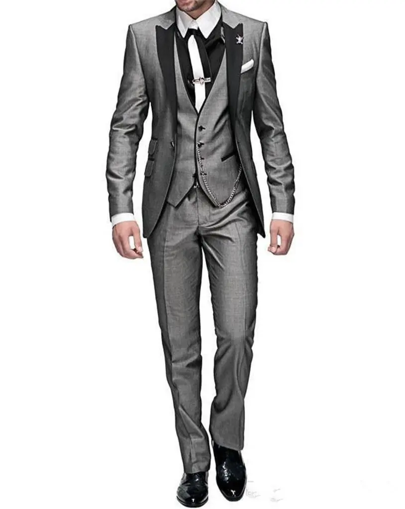 Solid Wedding Men's Suit Slim Fit Peak Lapel Formal Business Groom Tuxedos 3-Piece Jacket +Vest+Pants for Party Prom 4
