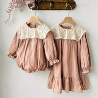 2024 New Spring Sister Clothes 0-3Yrs Kids Princess Dresses Toddler Baby Bodysuits Long Sleeved Cotton Baby Girls Party Dress 1