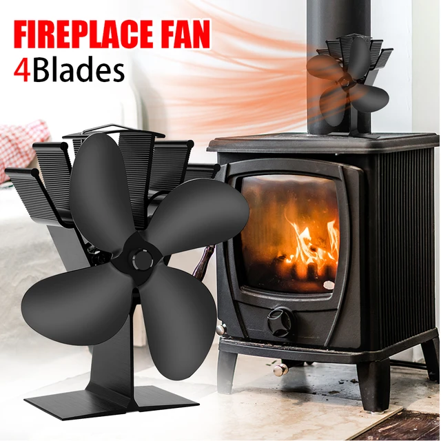 4 Blade Heat Powered Stove Fan Black Fireplace Fan komin Log Wood Burner  Eco Friendly Quiet Fan Home Efficient Heat Distribution - AliExpress