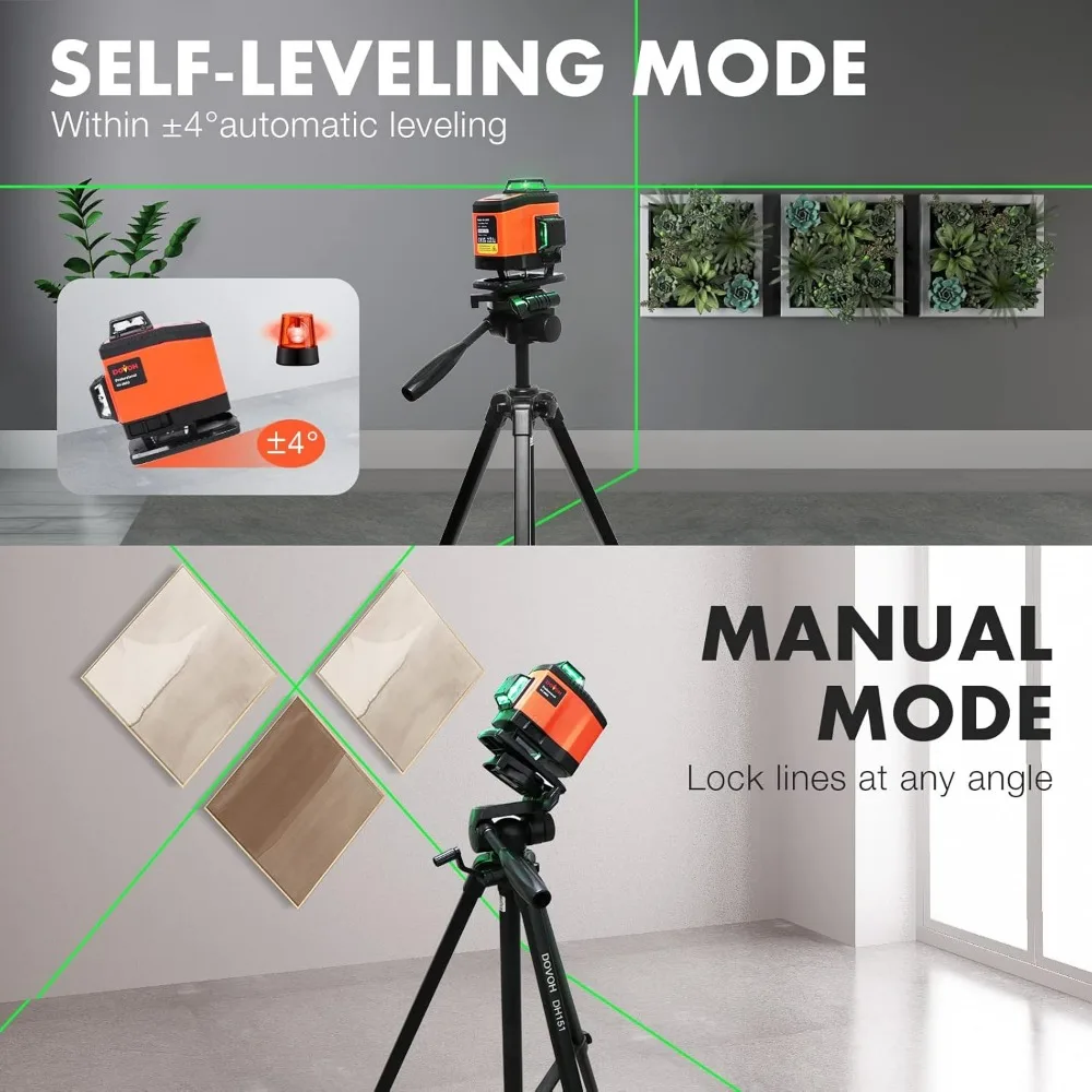 Rechargeable 4D Green Beam 16-Line 360° Self-Leveling Laser Leveler for Construction, Floor Tiling, and Ceiling Installation