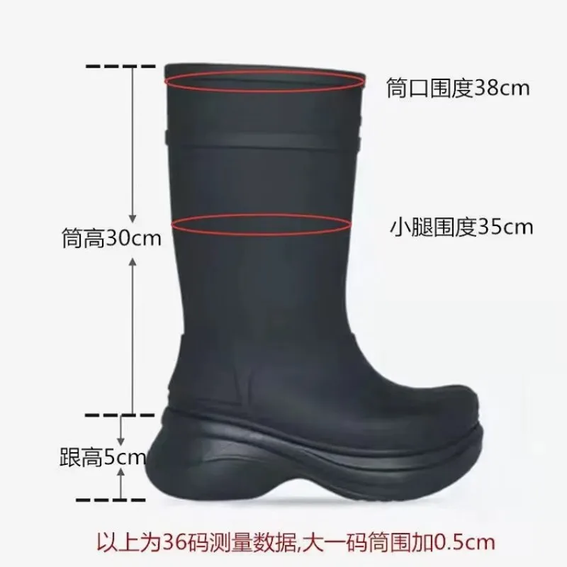 

2024 New Style Women Rain Boots Fashion Week Thick Soles Non-slip Rubber Foam Unisex Boots Couple Knight Solid Color Women Shoes