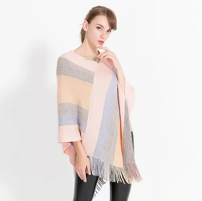 

Autumn Winter Women's New European American Clothing Knitting New Shawl Cloak Girl Sweater Coat Pink
