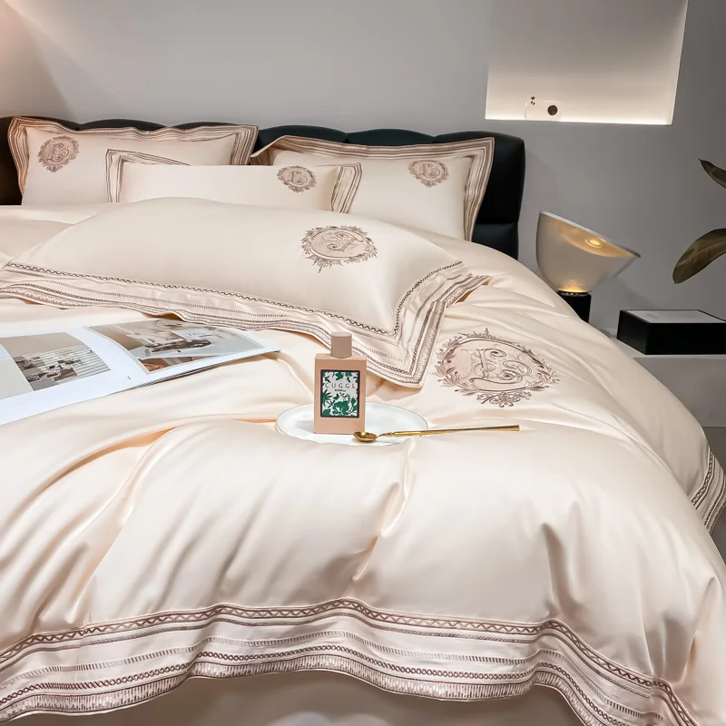 Luxury Embroidery Bedding Sets 1000TC Egyptian Cotton Champagne White Red Duvet Cover Bed Sheet/Fitted Sheet Pillowcases 4Pcs 3