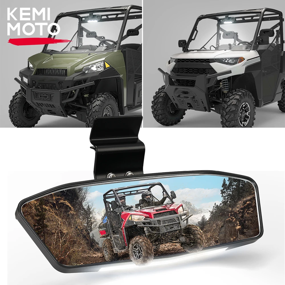 

UTV Pro-Fit Center Mirror Compatible with Polaris Ranger 1000 XP 900 500 570 for Can-Am Defender 2015-2023 Mirror with LED Light