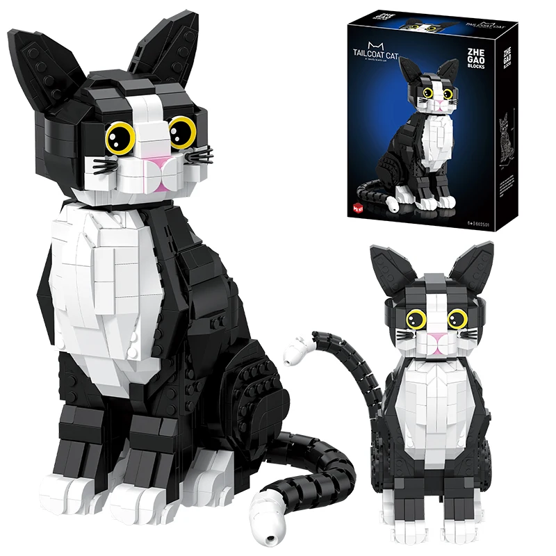Animal Model Tuxedo Cat Building Blocks Cute Cartoon Kitty Assemble Brick Educational Toy Gift for Kid Boy Adult 801PCS