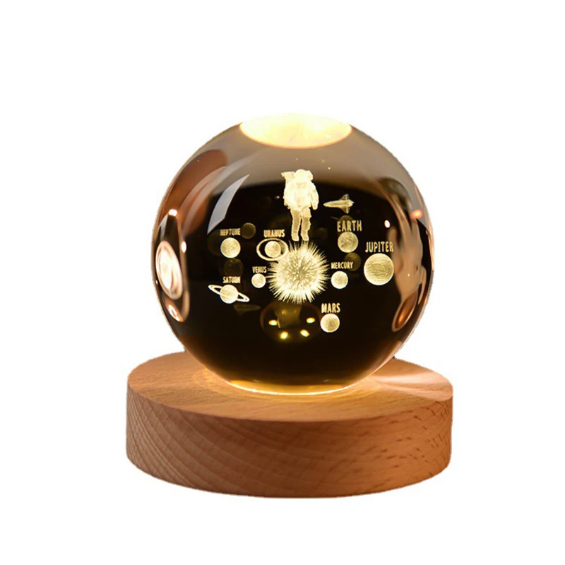 

6 см 3D хрустальный шар, стеклянная планета, фото, тёплая ночь, лазерная гравировка, солнечная система, глобус, Вселенная, подарок на день рождения, деревянная основа