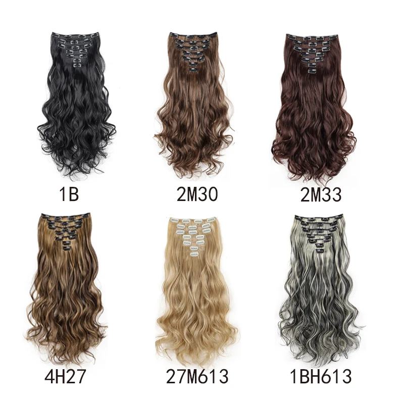 Synthetic 18Inch Long Curly Hair Hairpiece Heat Resistant Hair Extension Clips In Black Brown Blonde for Women