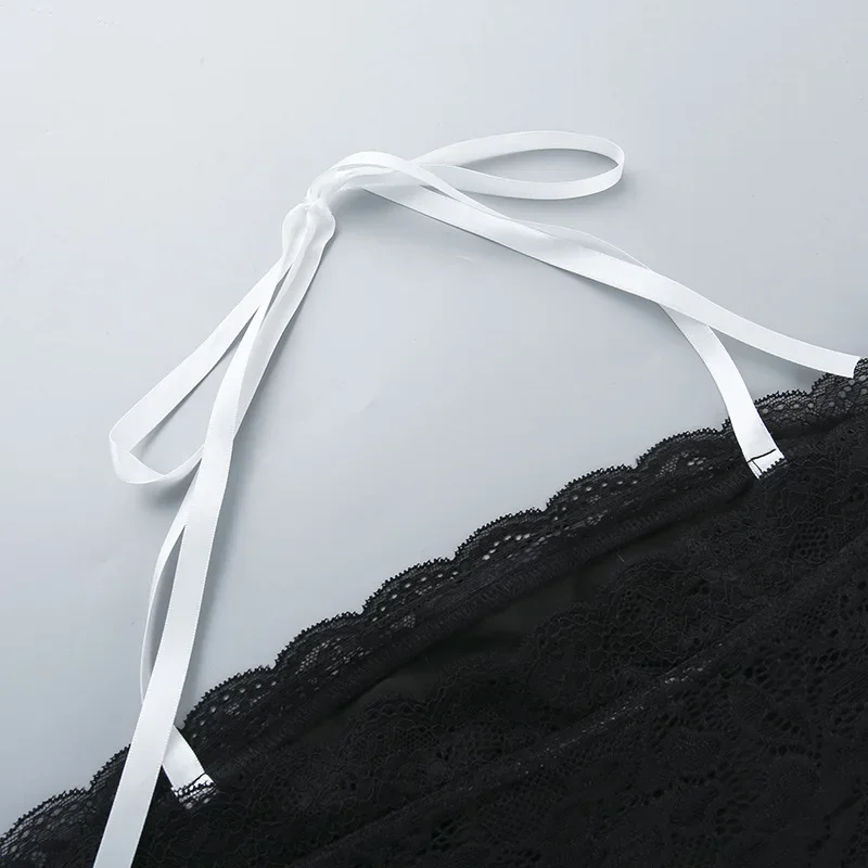 Halter Lace See-Through Crop Top Ruffled Contrast Tank Top - Y2K Fashion Patchwork Strapless Sexy Contrast Cropped Top