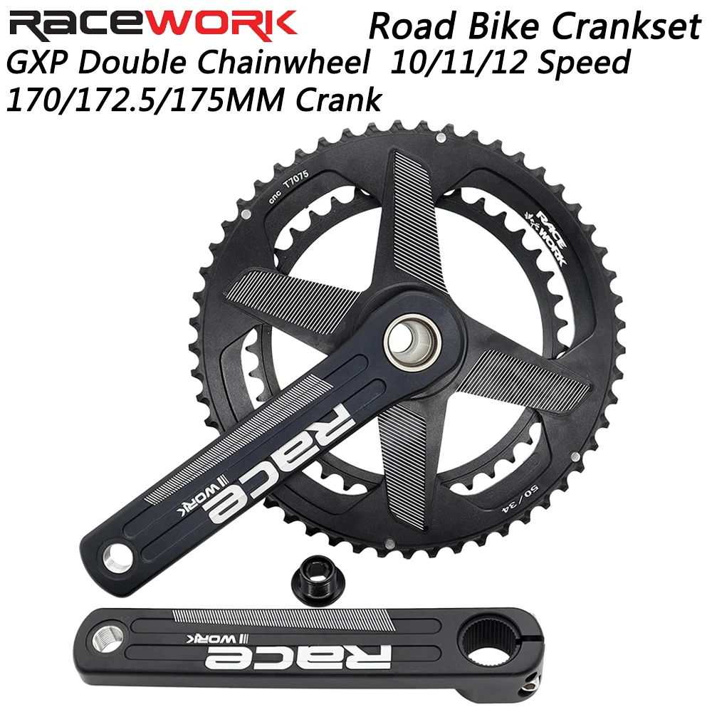 

RACEWORK Road Bike Crankset 10/11/12 Speed 170/172.5/175mm GXP Double Chainwheel Crank 50-34T/52-36T/53-39T Bicycle Parts