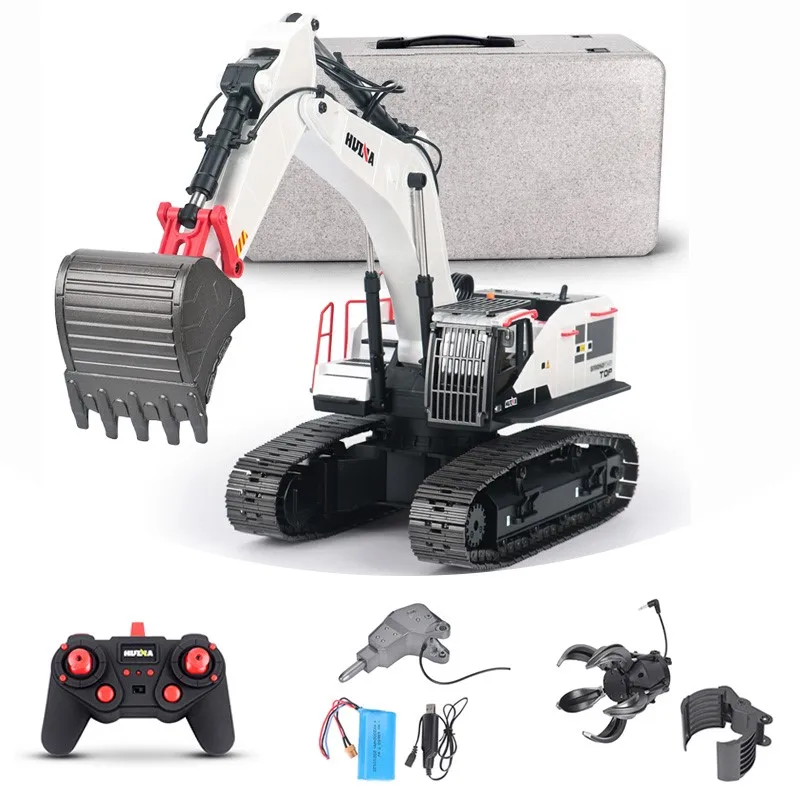 RTR HUINA RC 굴삭기 1594 메탈 28CH 무선 조종 트럭 자동차 1/14 라이트 배터리 사운드 야외용 선물 모델 장난감