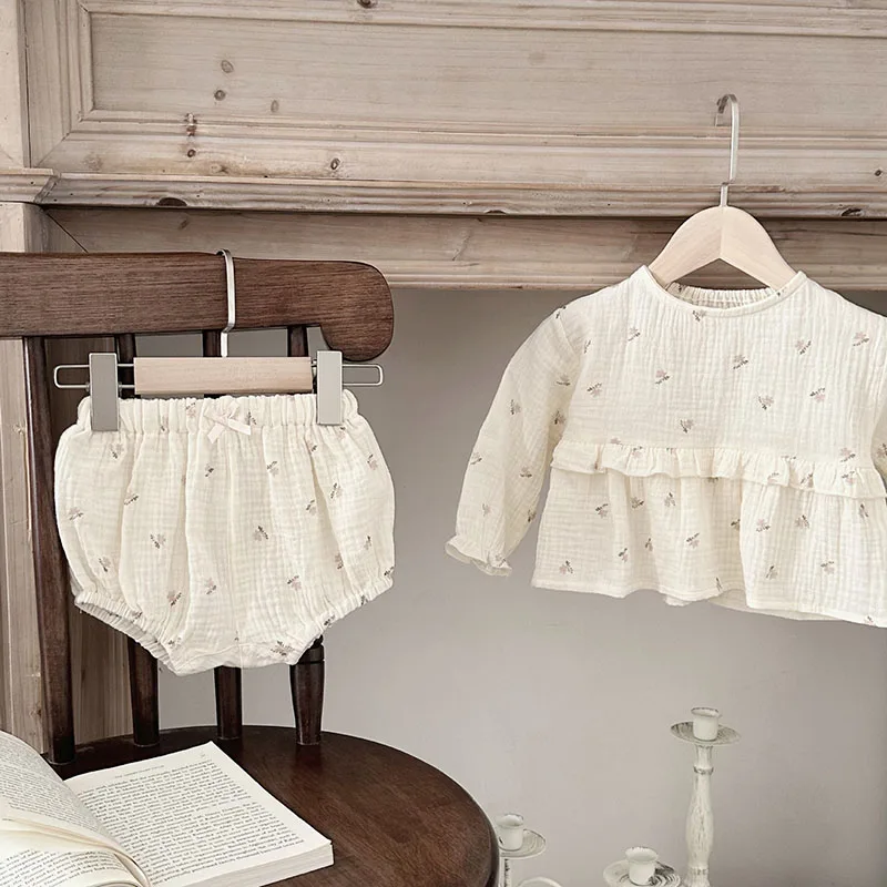 Cotton Baby Girl Floral Long Sleeve Outfit
