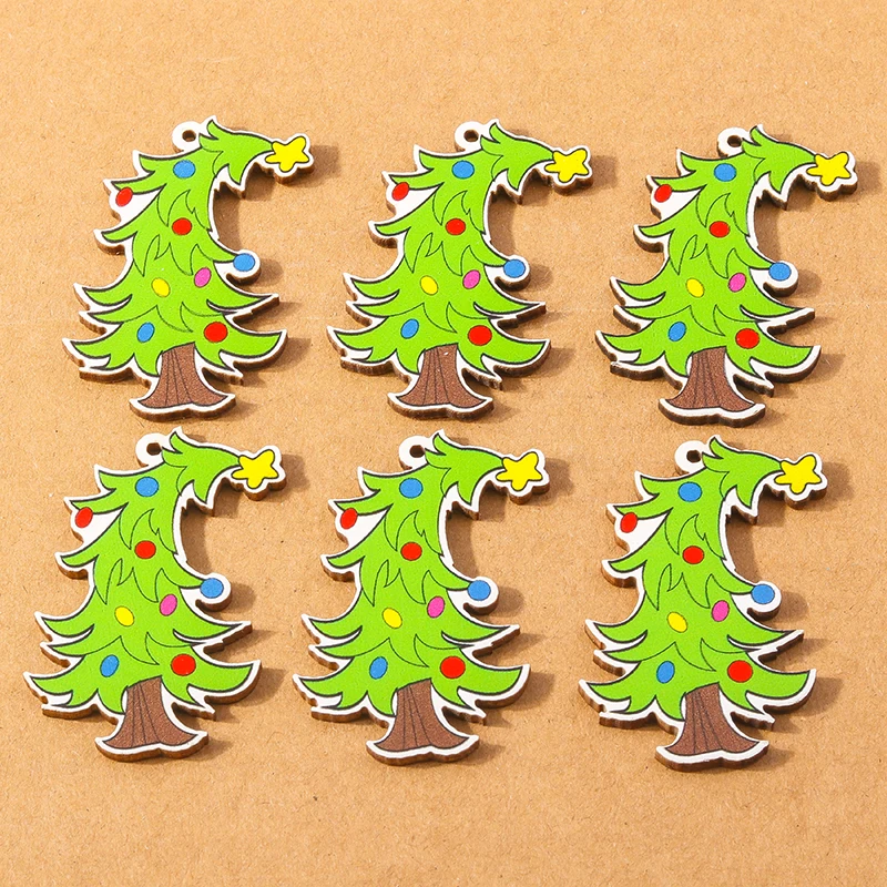 10 stücke Holz Weihnachts baum Charms Elch Santa Claus Anhänger Charme für die Herstellung von Halskette Ohrring Zubehör DIY Weihnachten Geschenke Lieferungen