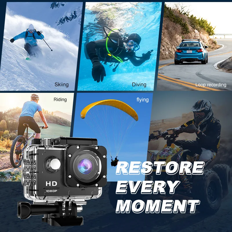 1080P Action Camera WiFi 12MP 2" LCD 30M Waterproof 140D Helmet Bicycle Video Camera Outdoor Sport Cam 6