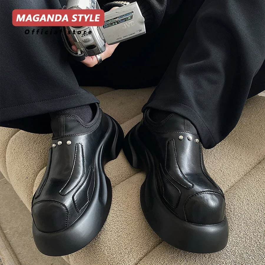City Walk Casual Sports Leather Shoes for Men Comfortable Leggings Height Increasing Design Luxury Derby Shoes Black Mules shoes