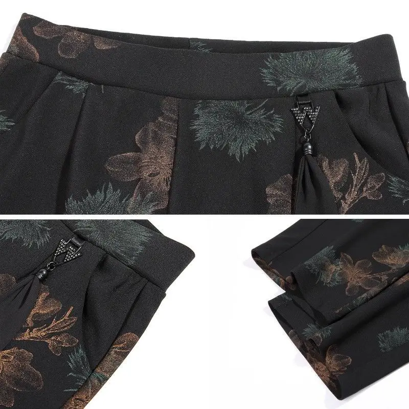 Summer Middle-aged And Elderly Women's Pants Casual Loose Floral Printed Straight Tube Wide Leg Pant Female Trousers