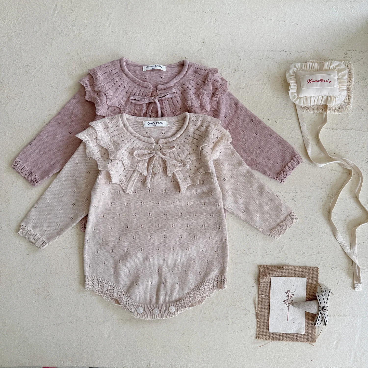 Baby Girls Knit Bodysuit Ruffle Collar One Piece