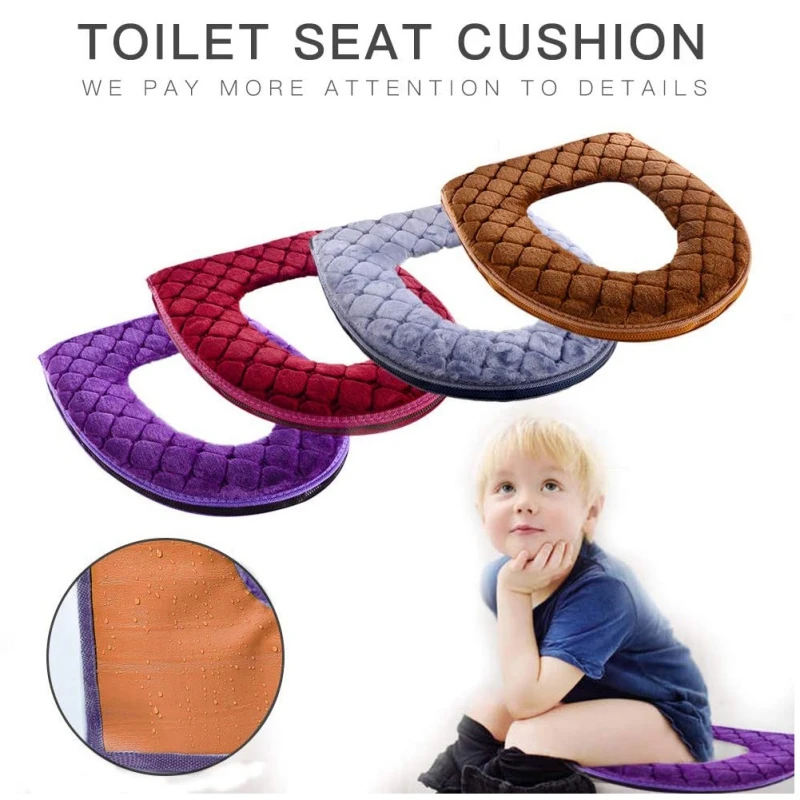 Toilet Seat Cushion Winter Velvet Warm Washable Universal Toilet Mat Bathroom Case Lid Accessories