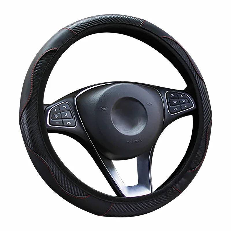 Car Steering Wheel Cover Breathable Anti Slip PU Leather Steering Handle Cover 37-38cm Car Decoration Accessories