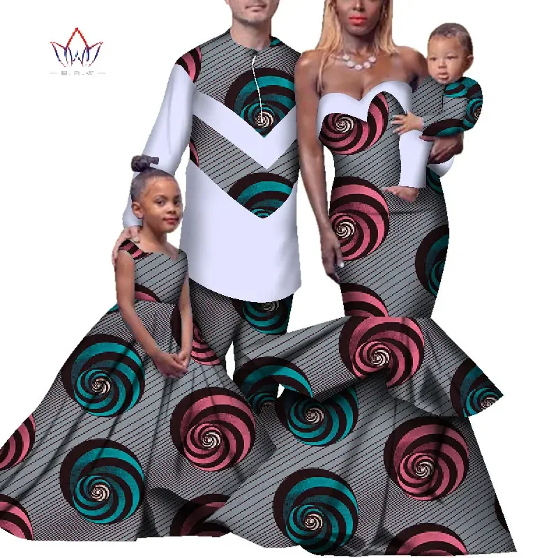 4pcs Set African Dresses Women Bazin Riche African Clothing Men Top and Pants African Couple Clothes Childer Clothes WYQ265