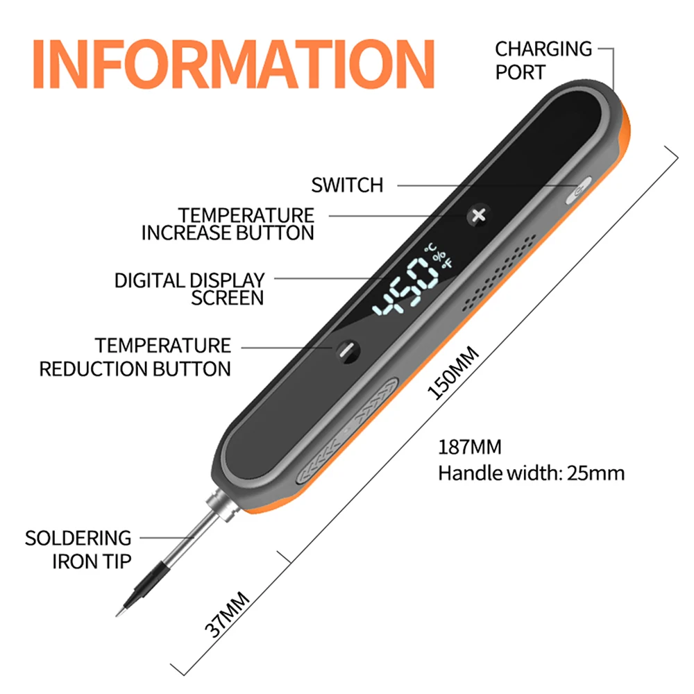 Fer à souder sans fil USB 180-450°C 1400mAh Type-C