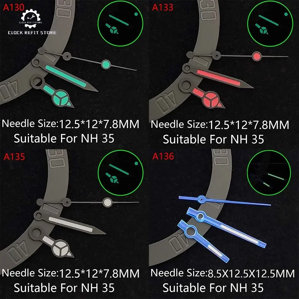 Luminous Modification Kit for NH35 Calibre A130 ~ A136 Watch Hands, NH35 Watch Super Bright Green Luminescent Hands