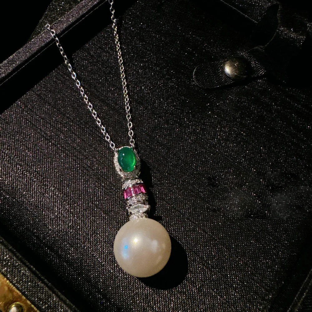 Women Brazil Chrysoprase Agate Gemstone Pearl Earrings Necklace Set 2024 4