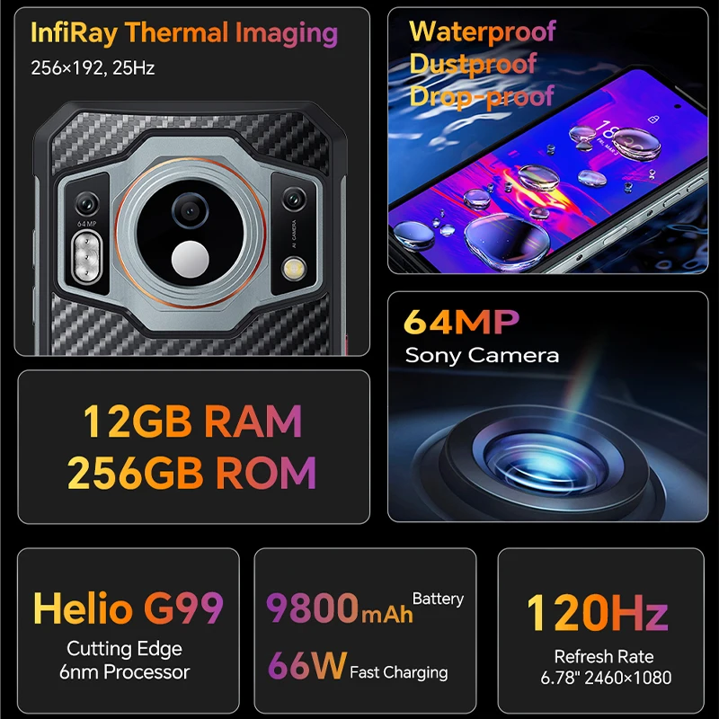 Oukitel WP21 Ultra Rugged Smartphone 9800mAh 6.78" FHD+ Cellphone 12GB 256GB Mobile Phone 64MP Camera 66W Fast Charger 2