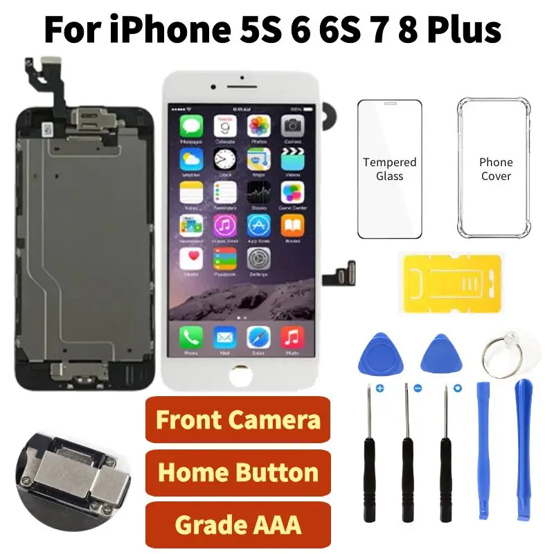 

LCD Display for iPhone 5 5C 5S 6 6S Plus 7 8 Plus Screen Full Set Touch Digitizer Complete Assembly Replacement+Front Camera