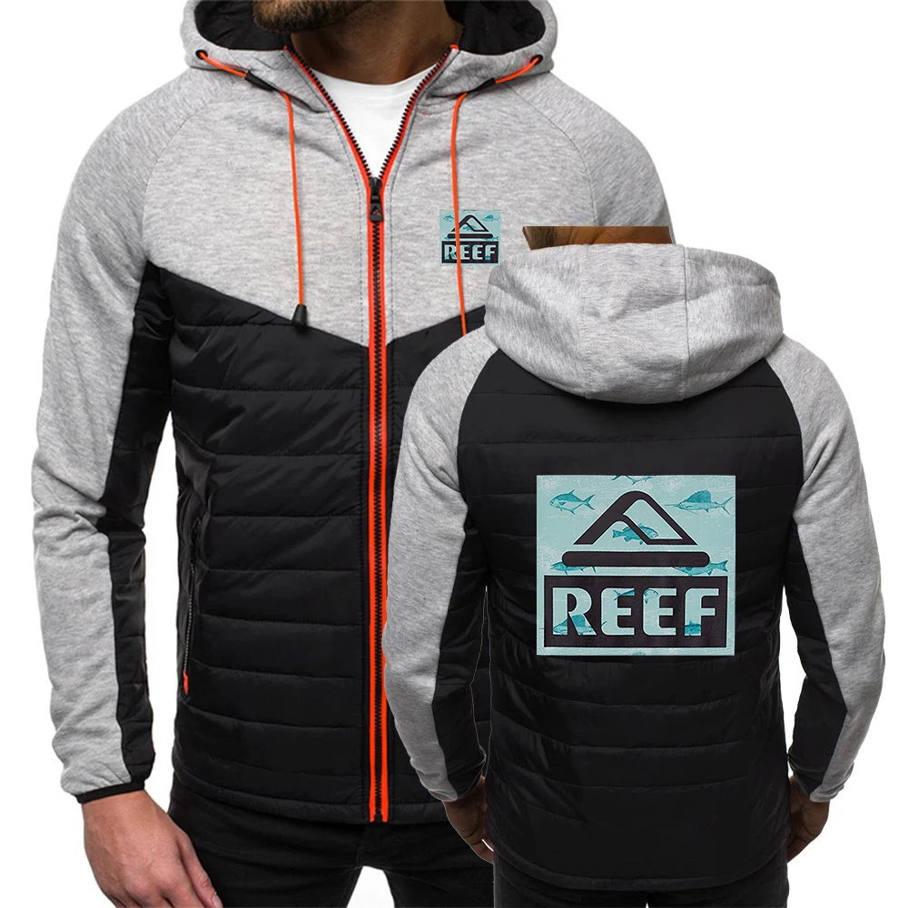Reef 2023 Men New Autumn Winter 7Color Zipper Hooded Cotton Jacket Sweatshirts Casual Patchwork Long Sleeve Coat Tops