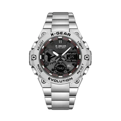 Men's Multi - Functional Stainless Steel Watch with Alarm, Night Light, and Rotating Windmill Feature (Silver Black)