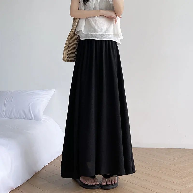 Solid Color Fashion Simplicity Women Summer 2024 New Pleated Skirt High Waist Casual Elastic Waist Comfortable Wide Leg Pants