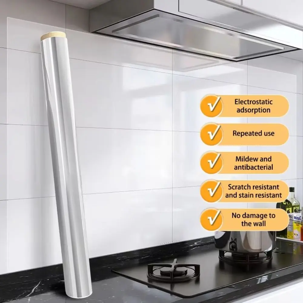 Oil Proof Wall Protector Film Electrostatic Adsorption Heat-resisting Waterproof Sticker Transparent Wallpaper Kitchen