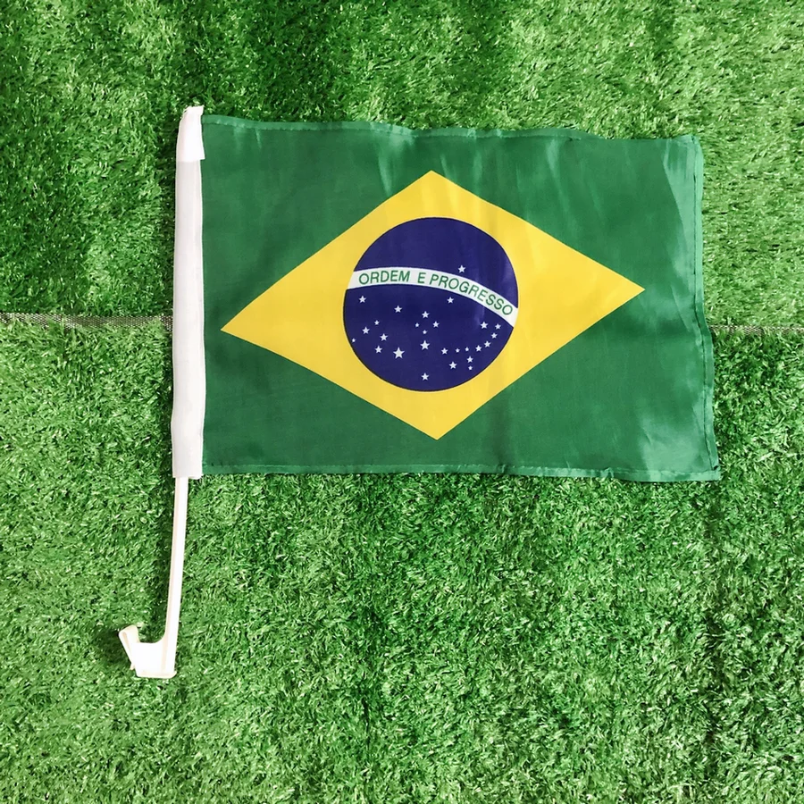 SKY FLAG 30*45cm Brasilien Autoflagge Brasilien Auto-Wimpelflagge Nationalflagge Standardträger-Wimpelflagge mit Kunststoff-Fahnenmast – Detail 1