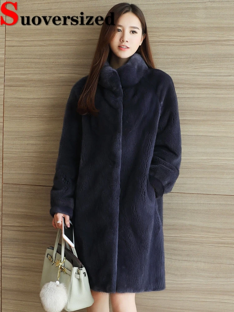 

Winter Plush Faux Fur Coats Thicken Warm Imitation Mink Overcoats Loose Straight Jaqueta Feminina Mid-lenght Casual Casaco