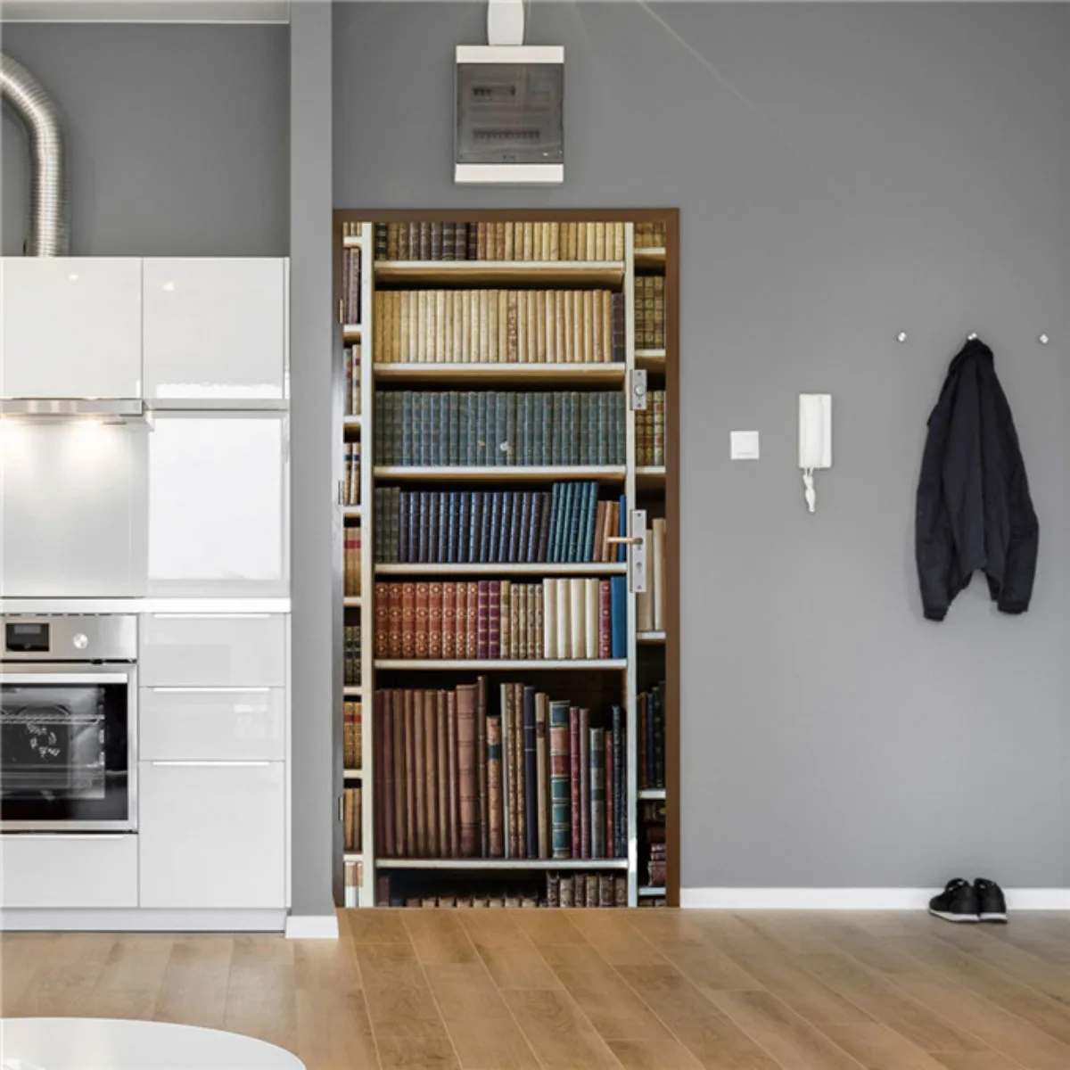 3D Vintage Bookshelf Door Stickers Library Bookcase Home Bedroom Wallpaper Decal Removable Waterproof Self Adhesive Poster Mural
