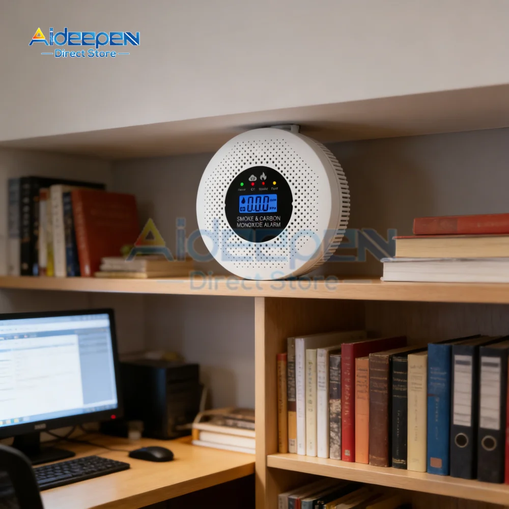 เครื่องตรวจจับควันและก๊าซคาร์บอนมอนอกไซด์ 2 in 1 ใช้แบตเตอรี่ พร้อมจอ LCD แสดงผล สำหรับใช้ในบ้าน 1