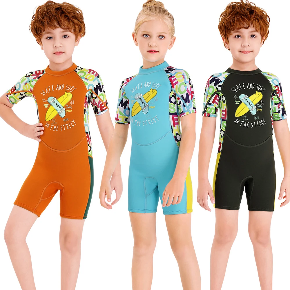 

Boys Girl 2.5mm Neoprene Wetsuit Back Zip Anti-cold Swimsuit Short Sleeve Swimming Diving Snorkelling Bathing Suit Swimming Pool