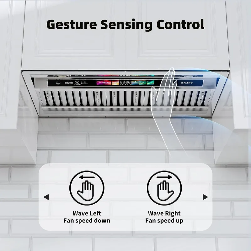 30 Inch Insert Range Hood with Voice/Gesture/Touch Control, 900 CFM Built-in Kitchen Hood Vent with 4 Speed Exhaust Fan 3