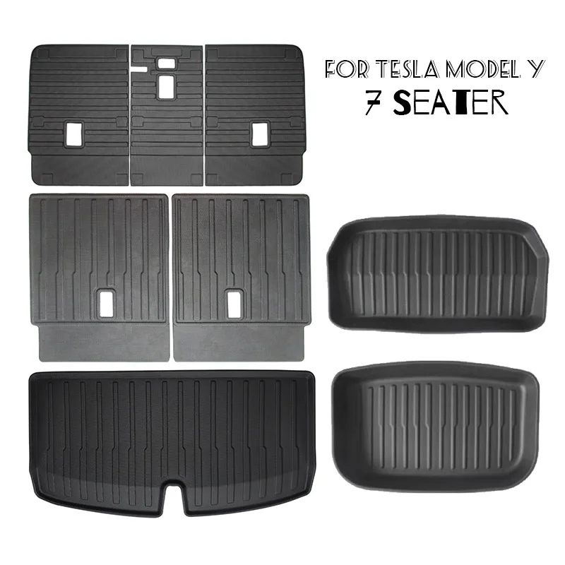 

For Tesla Model Y 7 Seater Cargo Liner Sets-Trunk Mat & Seat Back Carpet Protector & Front Boot/Lower Compartment Liners