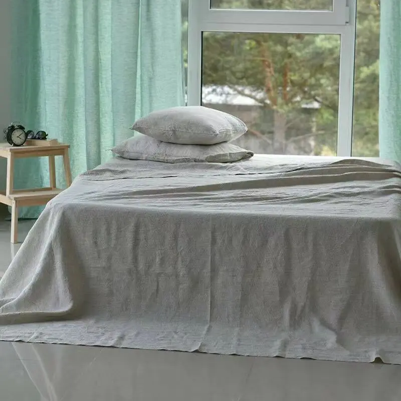 100% Washed Linen Sheet Set 3PCS Natural Flax Bed Sheets 2 Pillowcases Breatherable Soft Farmhouse Bedding Bedsheet Flat Sheet 1