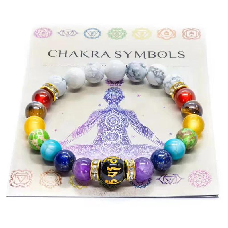 7 Chakra bracciale con significato Cardfor uomo donna cristallo naturale guarigione ansia gioielli Mandala Yoga meditazione braccialetto regalo