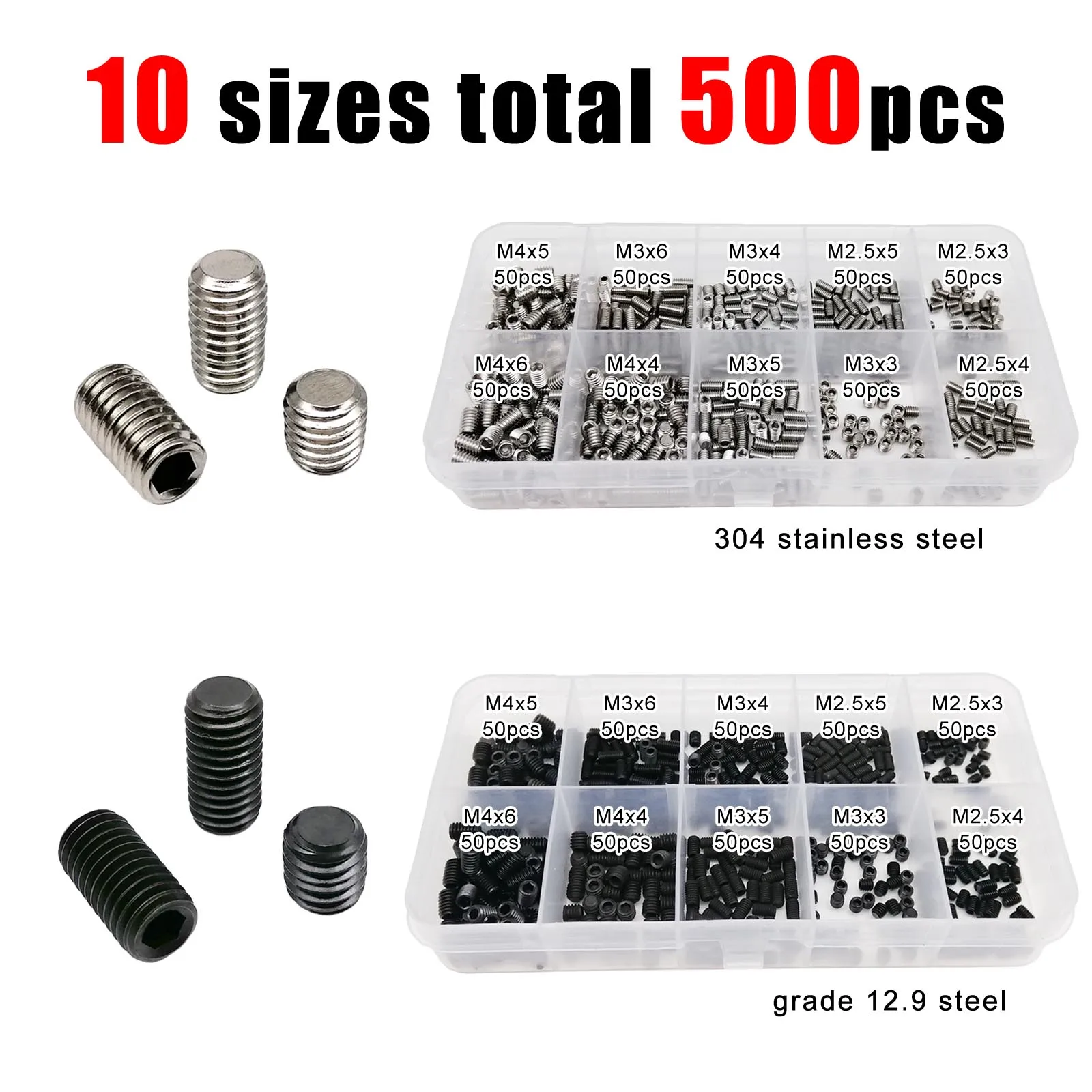 666Pcs Stainless Steel Set Screw Assortment - M2 M3 M4 M5 M6 M8 Hex Socket Grub Screws With Wrenches