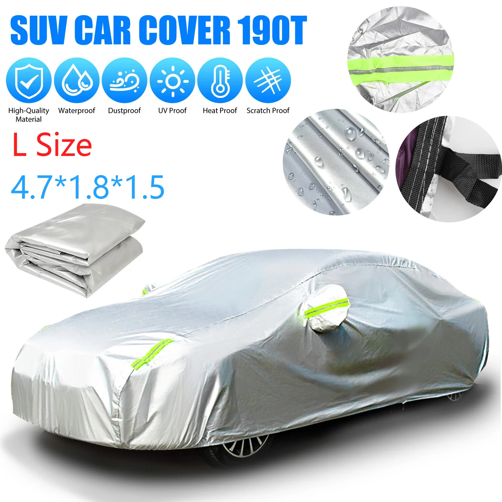 자동차 커버 완전 방수 야외 전천후 UV 차단 190T 470x180x150cm 햇빛, 비, 눈, 먼지 방지 범용 사이즈