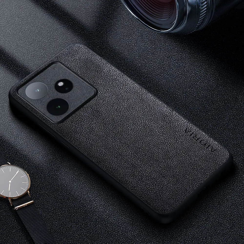 Premium Luxury Leather Phone Case - Retro Business Style Solid Color Cover