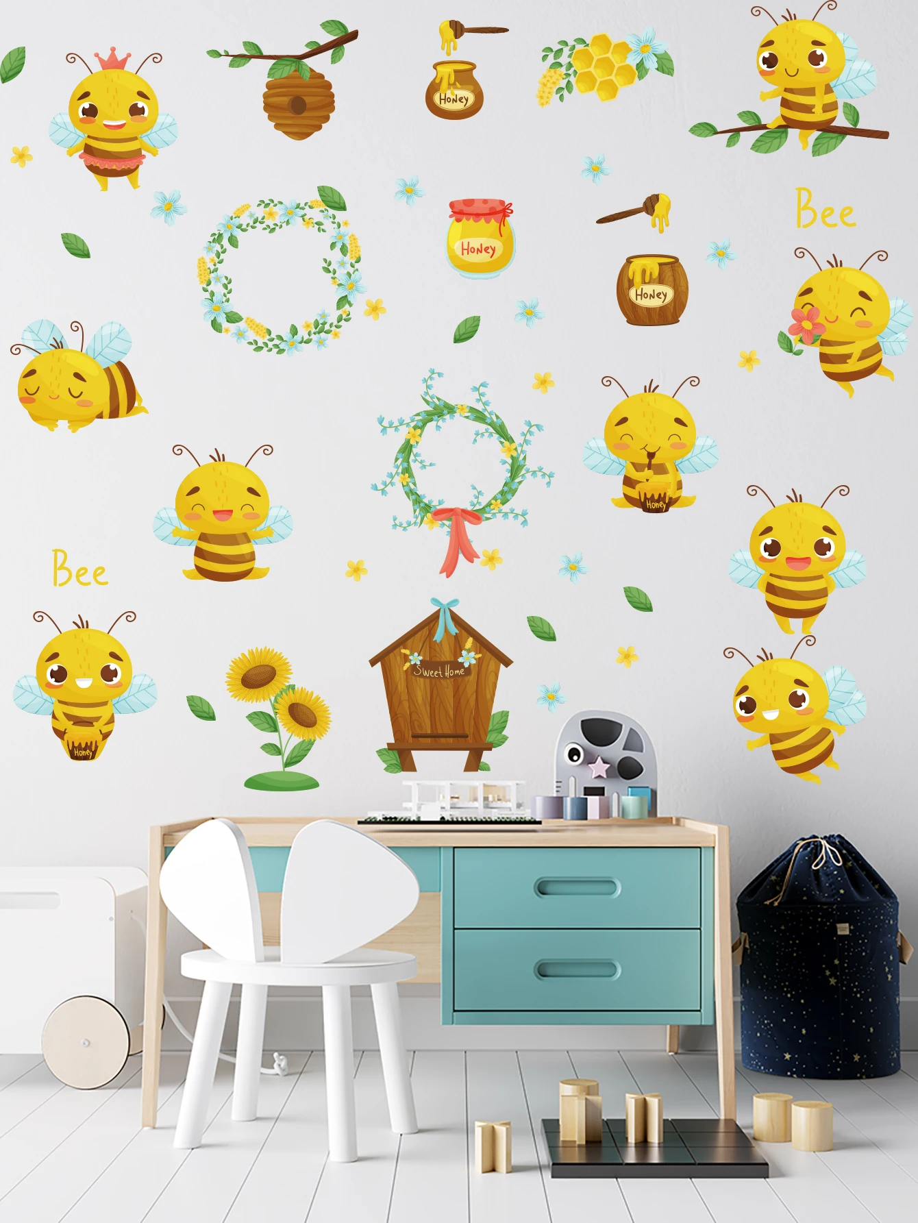 Bee Wall Decals Flowers Wall Stickers Cartoon Animals Stickers DIY Wall