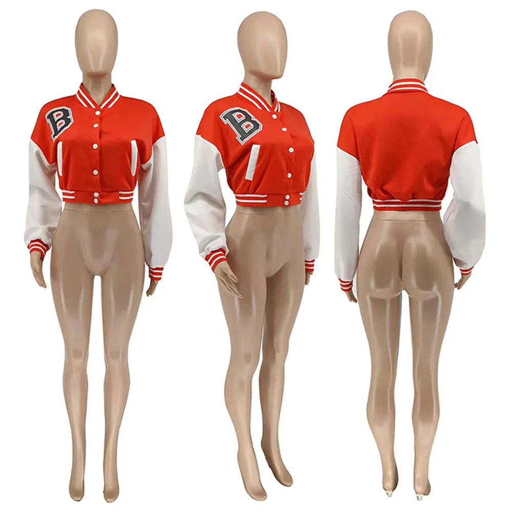 2022. gada rudens sieviešu apģērbs, modes ikdienas, raibs, pogām aiztaisāms, īss, bomberjakas, jakas, mēteļi, sieviešu ziemas beisbola jaka_voghion.com